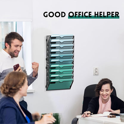 10-Tier Wall File Organizer, Hanging File Holder, Wall Mounted Mail Sorter