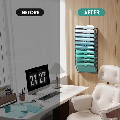 10-Tier Wall File Organizer, Hanging File Holder, Wall Mounted Mail Sorter