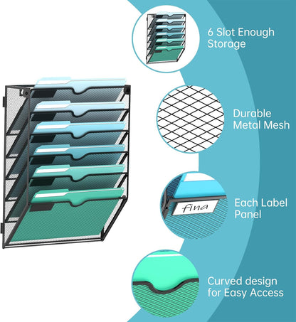 10-Tier Wall File Organizer, Hanging File Holder, Wall Mounted Mail Sorter