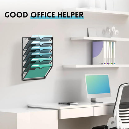 10-Tier Wall File Organizer, Hanging File Holder, Wall Mounted Mail Sorter