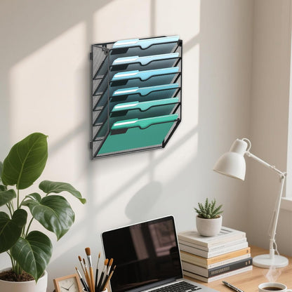 10-Tier Wall File Organizer, Hanging File Holder, Wall Mounted Mail Sorter