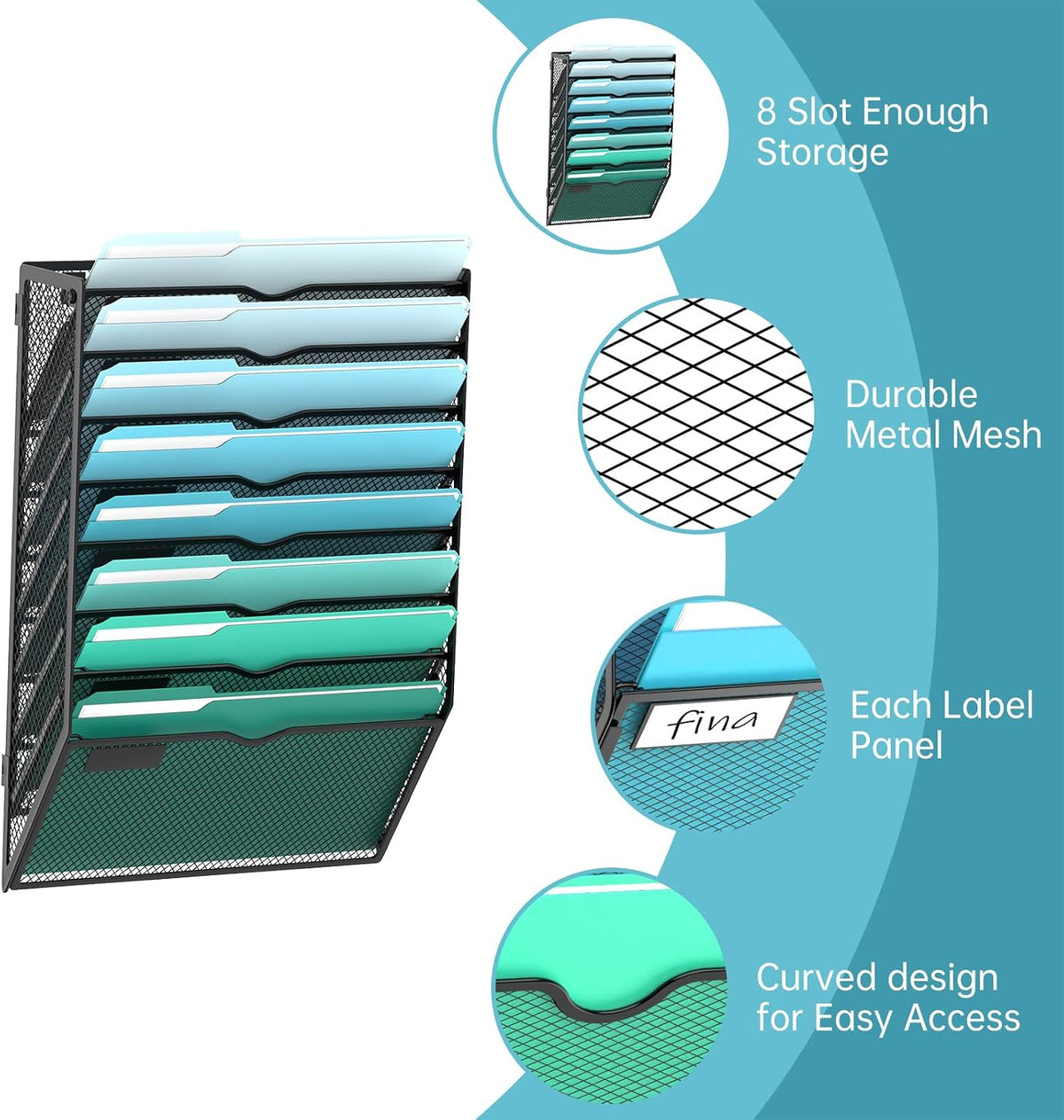 10-Tier Wall File Organizer, Hanging File Holder, Wall Mounted Mail Sorter