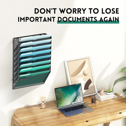10-Tier Wall File Organizer, Hanging File Holder, Wall Mounted Mail Sorter