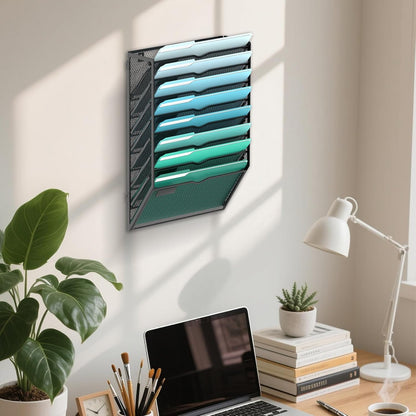 10-Tier Wall File Organizer, Hanging File Holder, Wall Mounted Mail Sorter