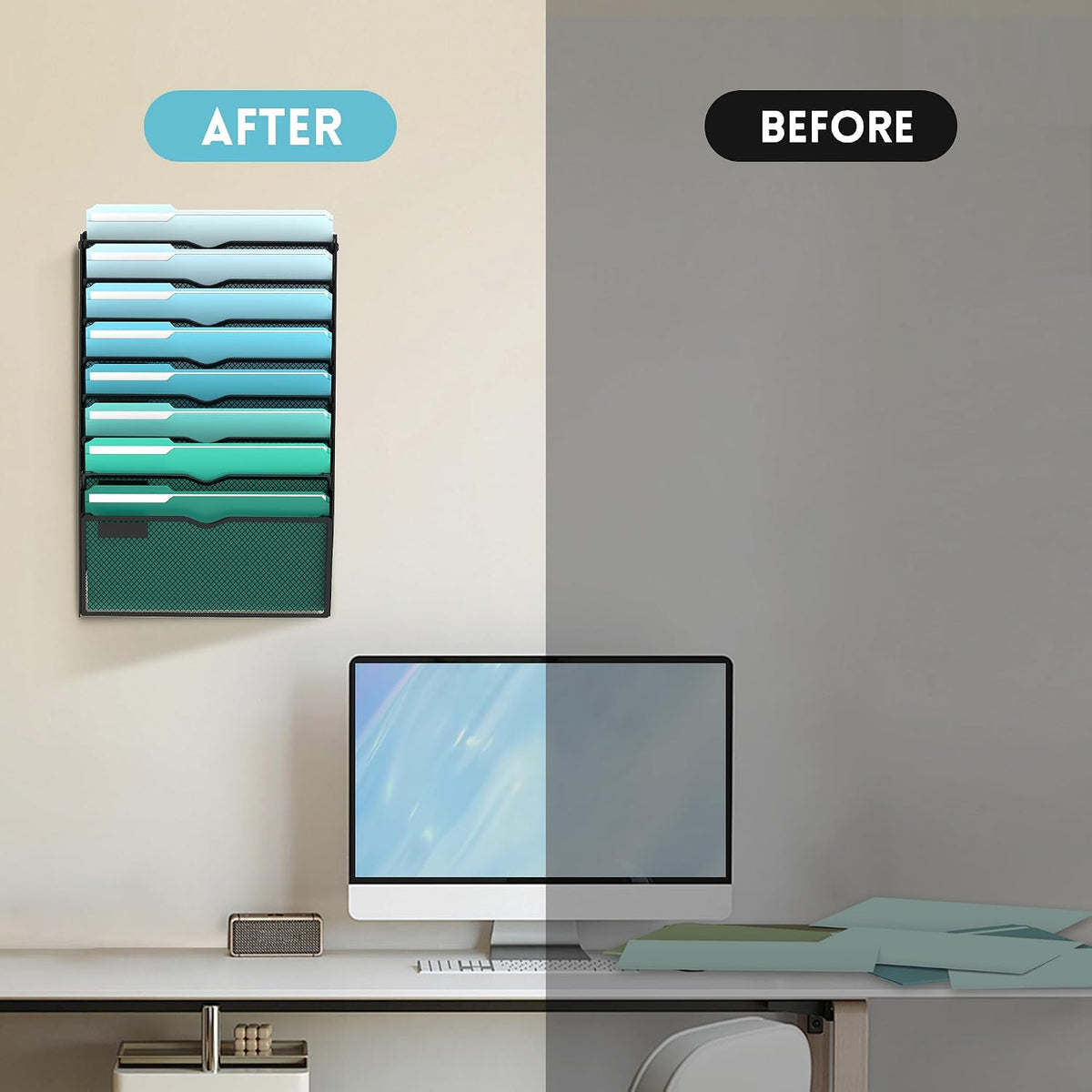 10-Tier Wall File Organizer, Hanging File Holder, Wall Mounted Mail Sorter