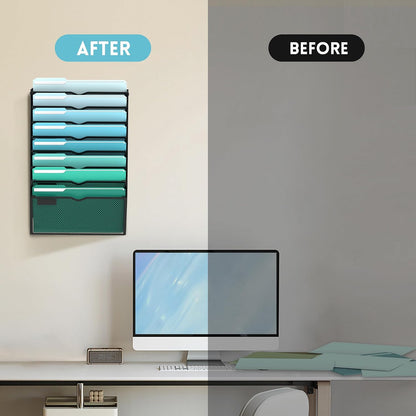 10-Tier Wall File Organizer, Hanging File Holder, Wall Mounted Mail Sorter
