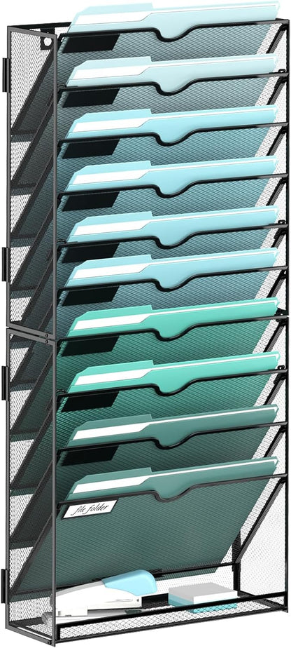 10-Tier Wall File Organizer, Hanging File Holder, Wall Mounted Mail Sorter