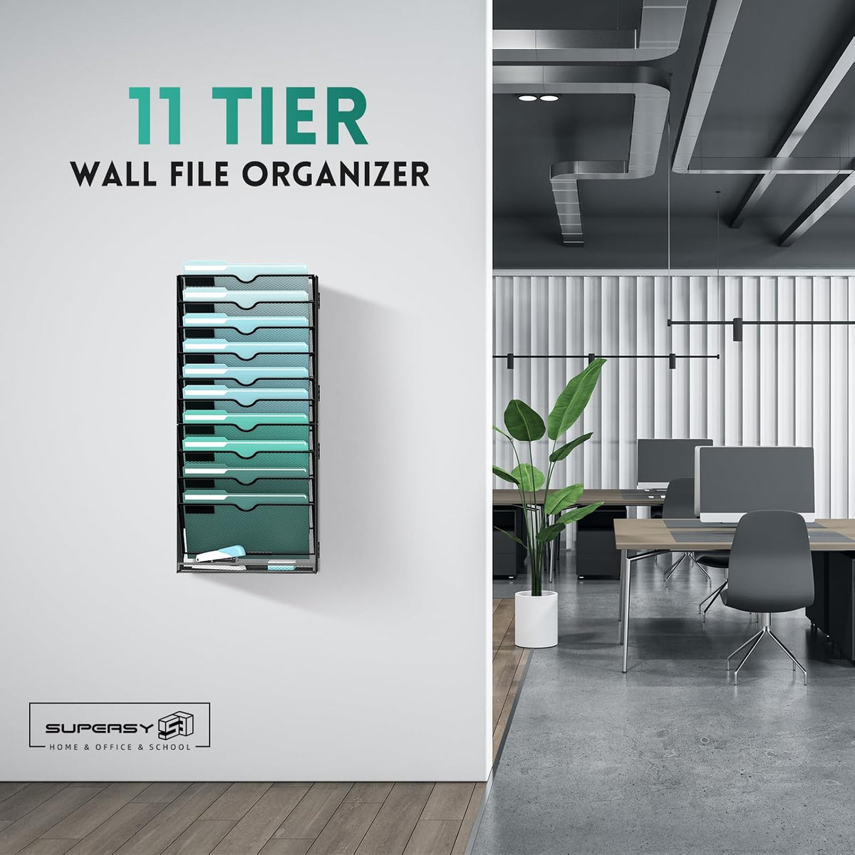 10-Tier Wall File Organizer, Hanging File Holder, Wall Mounted Mail Sorter