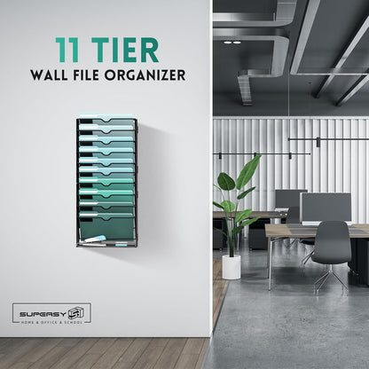 10-Tier Wall File Organizer, Hanging File Holder, Wall Mounted Mail Sorter