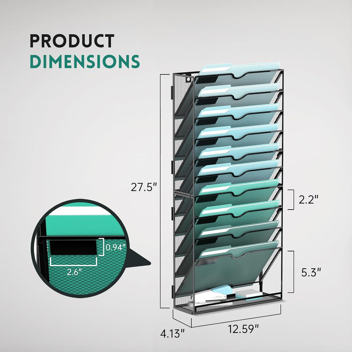 10-Tier Wall File Organizer, Hanging File Holder, Wall Mounted Mail Sorter