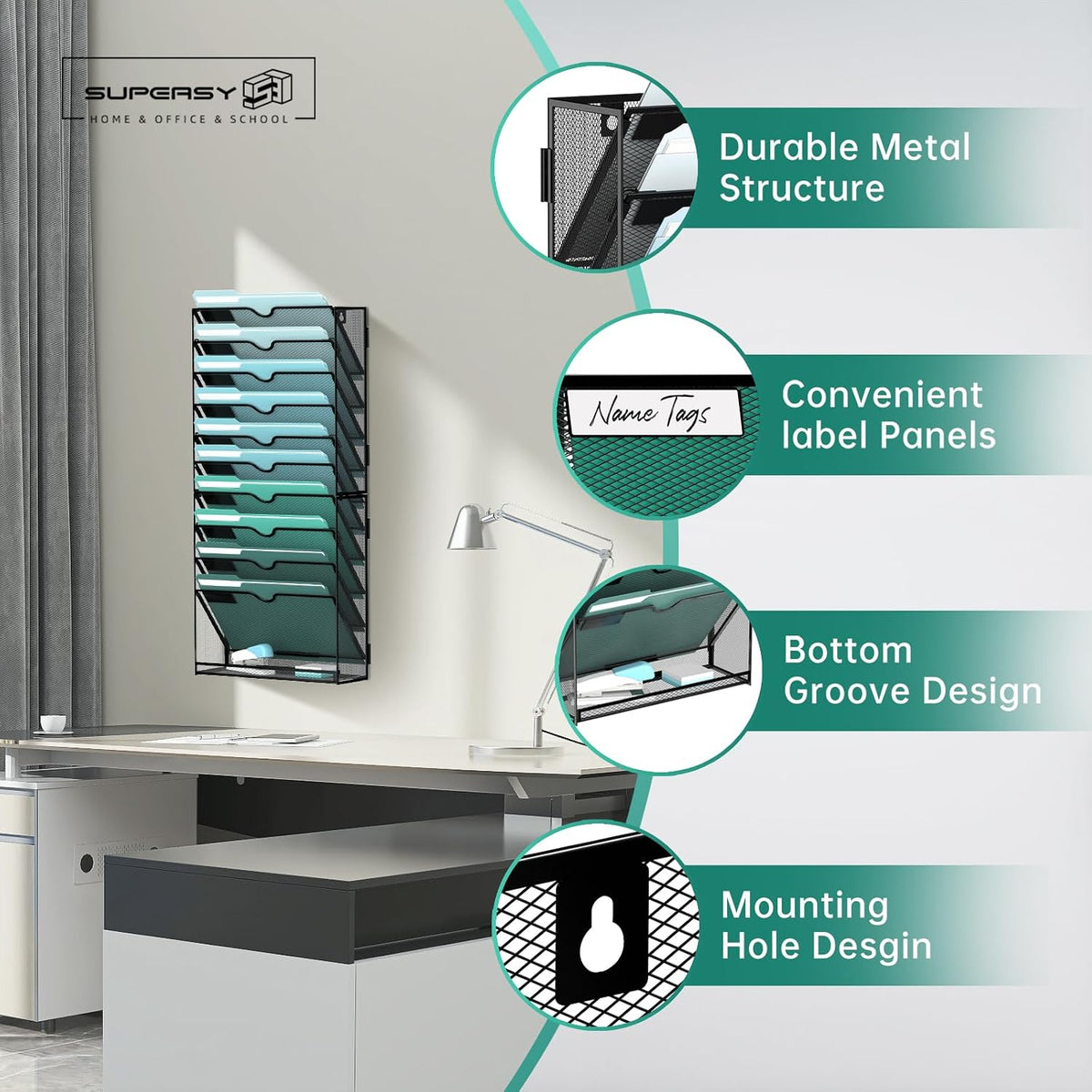 10-Tier Wall File Organizer, Hanging File Holder, Wall Mounted Mail Sorter