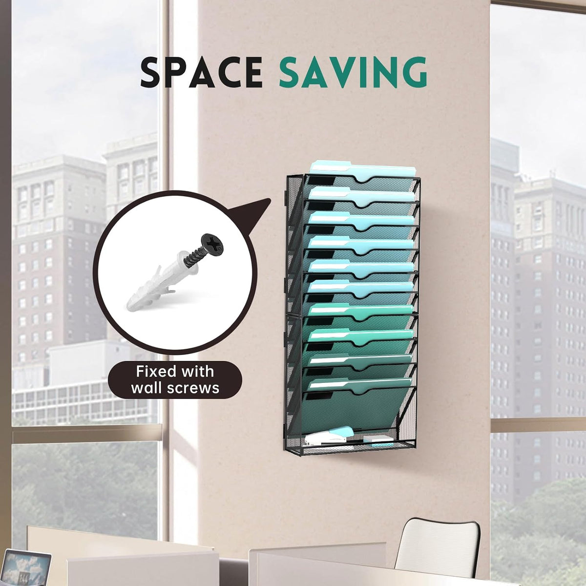10-Tier Wall File Organizer, Hanging File Holder, Wall Mounted Mail Sorter