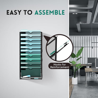 10-Tier Wall File Organizer, Hanging File Holder, Wall Mounted Mail Sorter