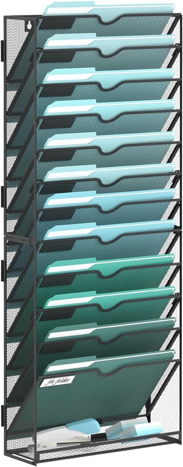 10-Tier Wall File Organizer, Hanging File Holder, Wall Mounted Mail Sorter