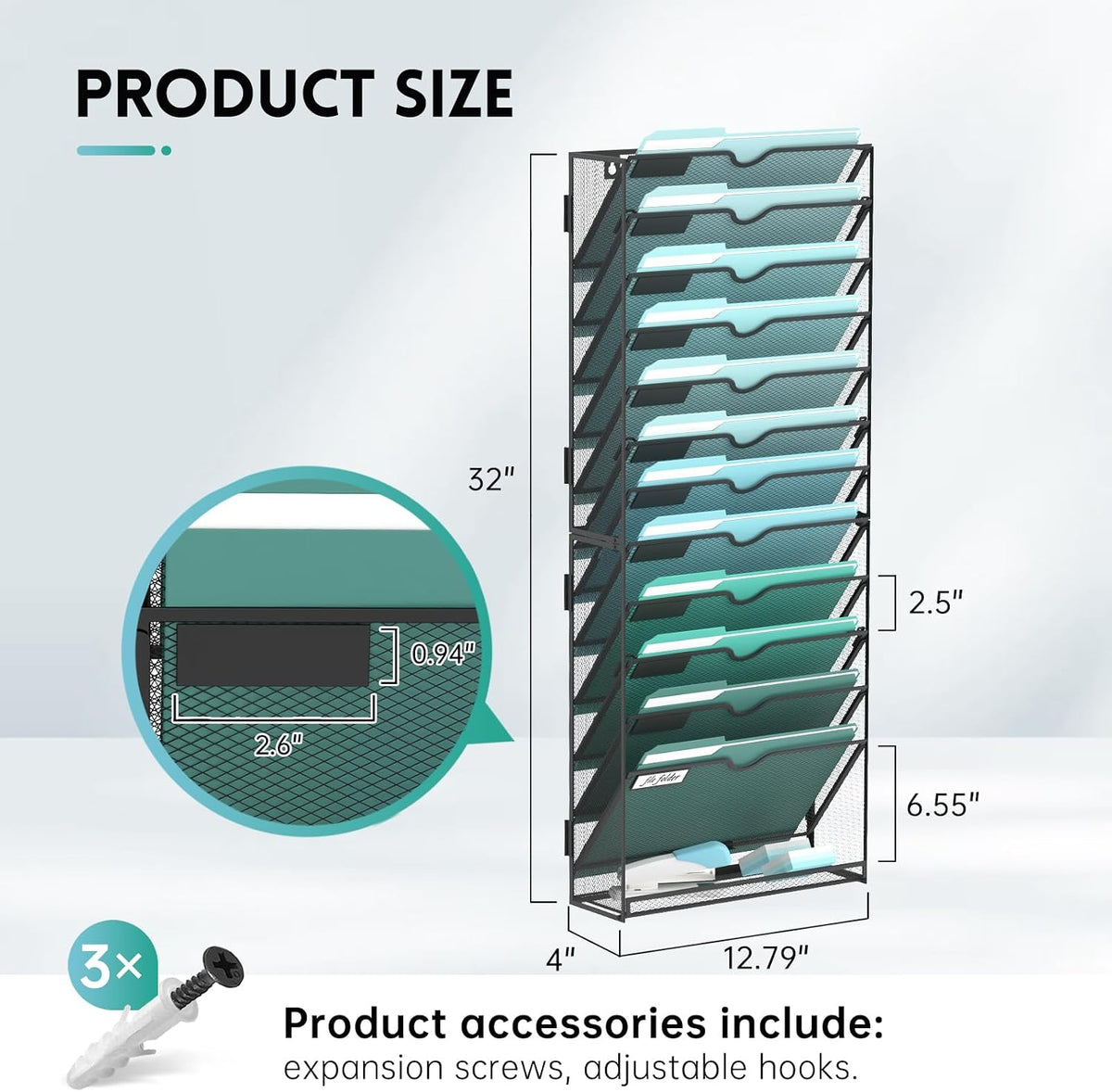 10-Tier Wall File Organizer, Hanging File Holder, Wall Mounted Mail Sorter