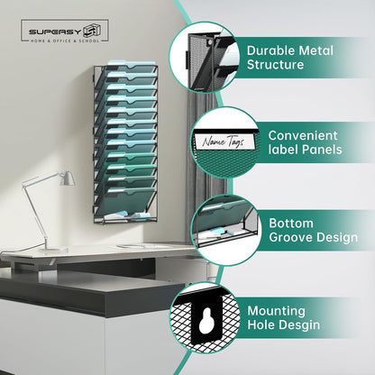 10-Tier Wall File Organizer, Hanging File Holder, Wall Mounted Mail Sorter