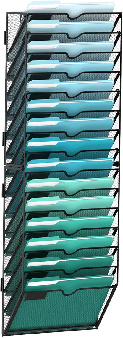 10-Tier Wall File Organizer, Hanging File Holder, Wall Mounted Mail Sorter