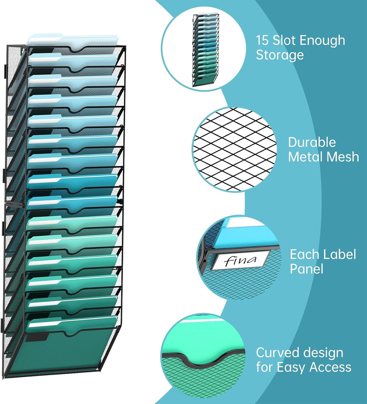 10-Tier Wall File Organizer, Hanging File Holder, Wall Mounted Mail Sorter