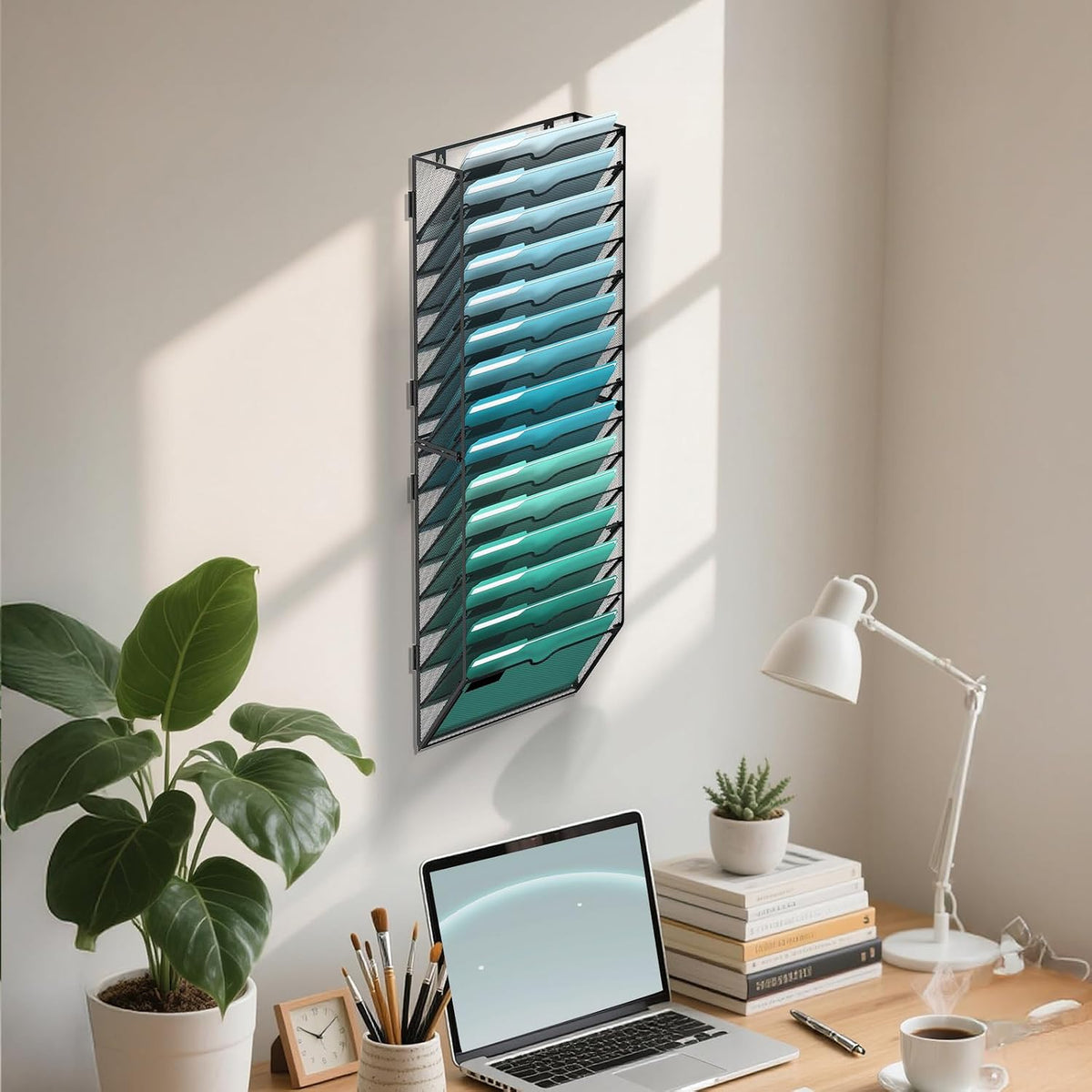 10-Tier Wall File Organizer, Hanging File Holder, Wall Mounted Mail Sorter