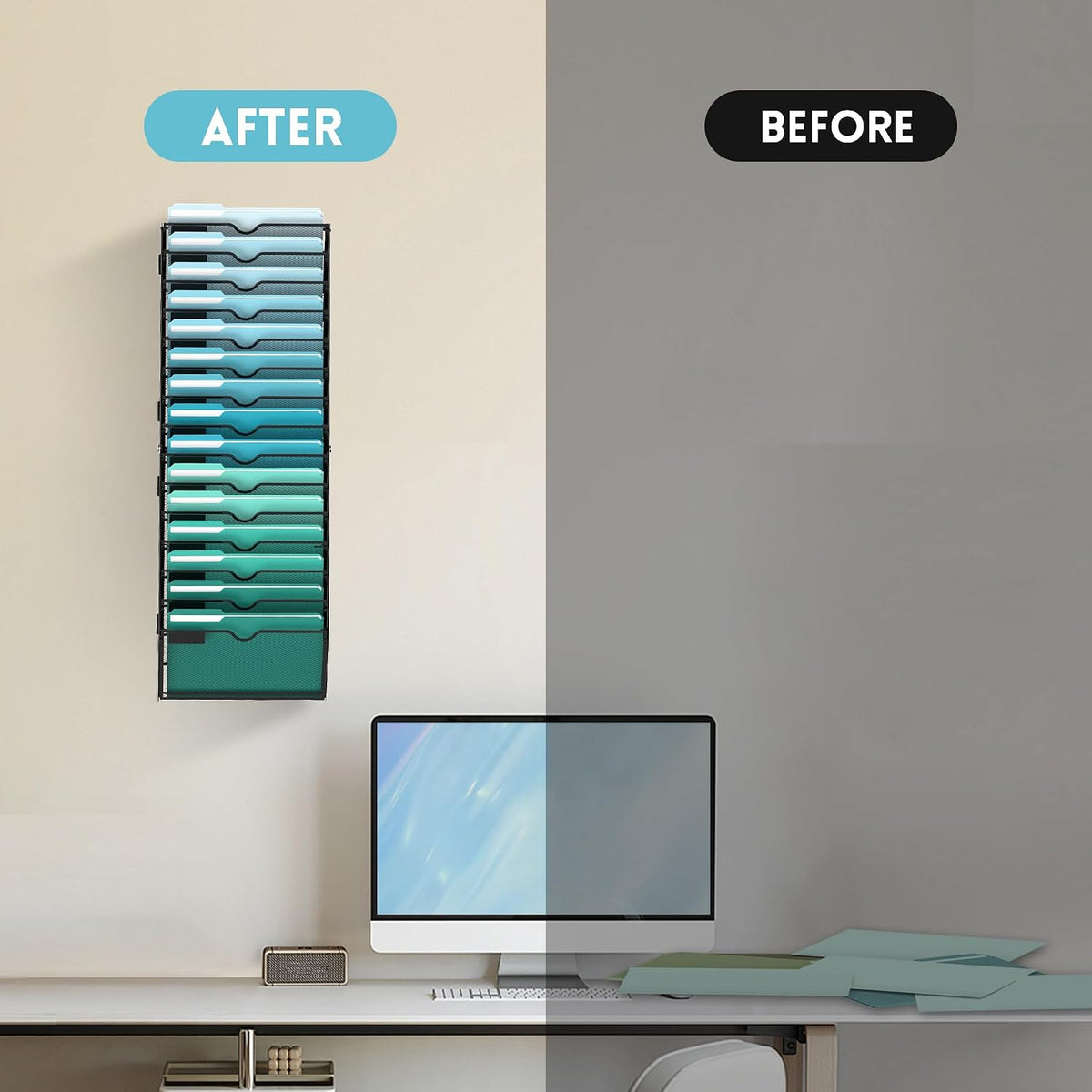 10-Tier Wall File Organizer, Hanging File Holder, Wall Mounted Mail Sorter