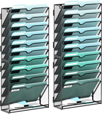 10-Tier Wall File Organizer, Hanging File Holder, Wall Mounted Mail Sorter
