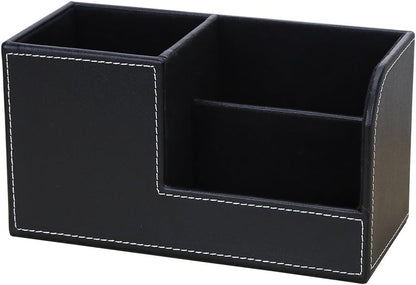KINGFOM Desk Organizer Office Supplies Caddy Pu Leather Multi-function Storage Box Pen/Pencil,Cell phone, Business Name Cards Remote Control Holder with Small Drawer Black