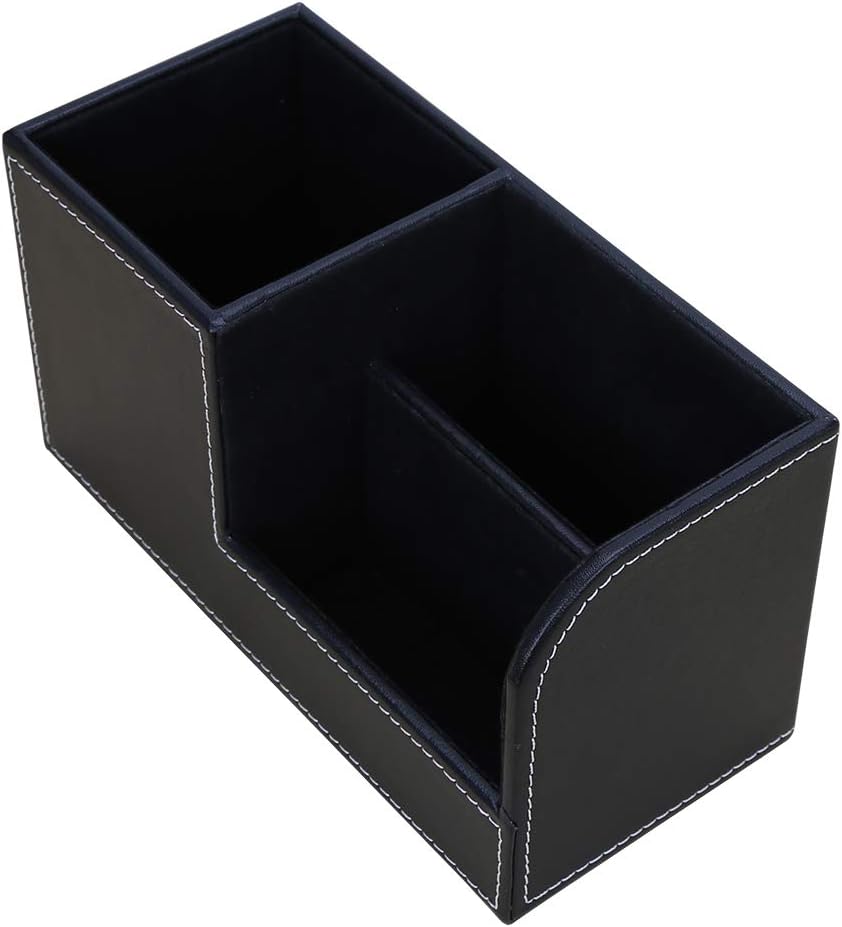 KINGFOM Desk Organizer Office Supplies Caddy Pu Leather Multi-function Storage Box Pen/Pencil,Cell phone, Business Name Cards Remote Control Holder with Small Drawer Black