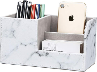 KINGFOM Desk Organizer Office Supplies Caddy Pu Leather Multi-function Storage Box Pen/Pencil,Cell phone, Business Name Cards Remote Control Holder with Small Drawer Black