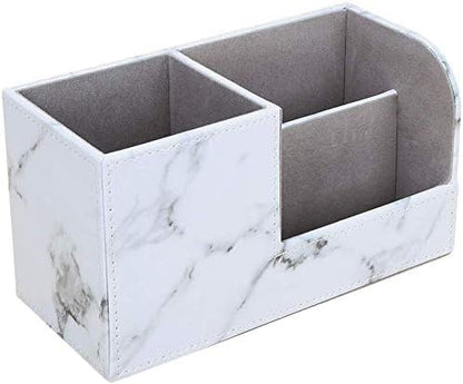 KINGFOM Desk Organizer Office Supplies Caddy Pu Leather Multi-function Storage Box Pen/Pencil,Cell phone, Business Name Cards Remote Control Holder with Small Drawer Black
