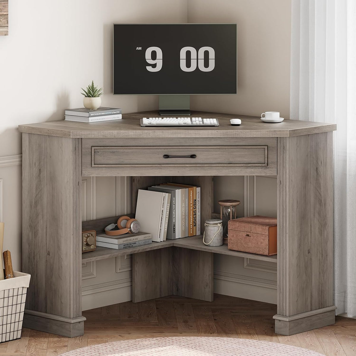 Farmhouse Corner Desk for Small Space, White Small Computer Desk