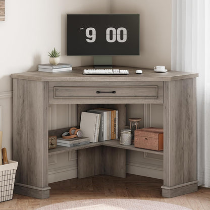 Farmhouse Corner Desk for Small Space, White Small Computer Desk