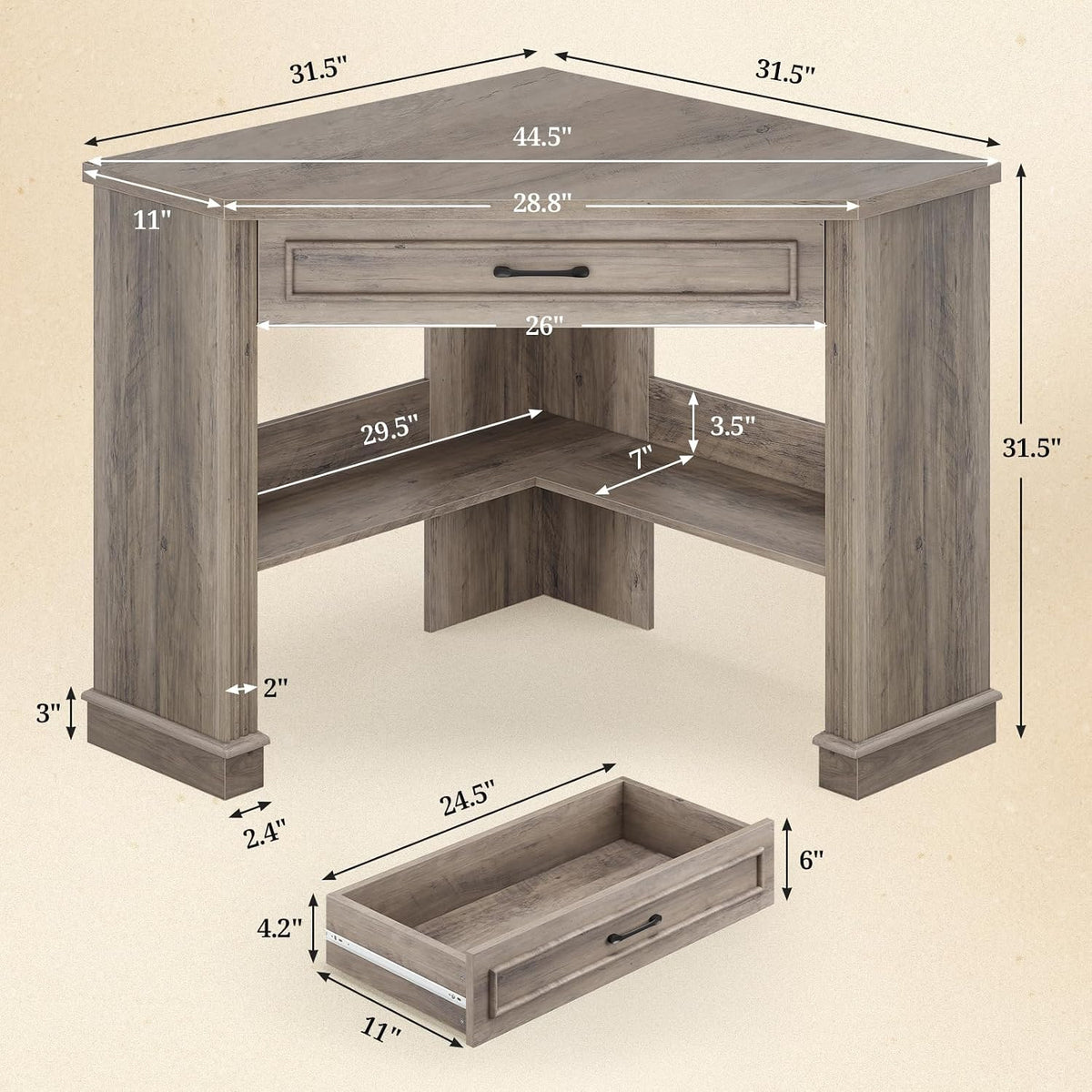 Farmhouse Corner Desk for Small Space, White Small Computer Desk