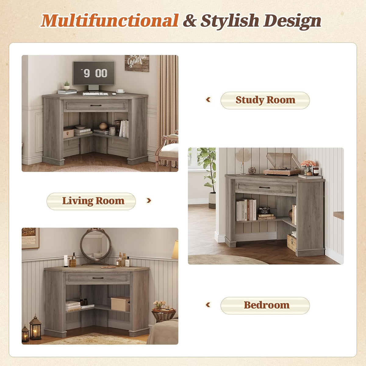 Farmhouse Corner Desk for Small Space, White Small Computer Desk
