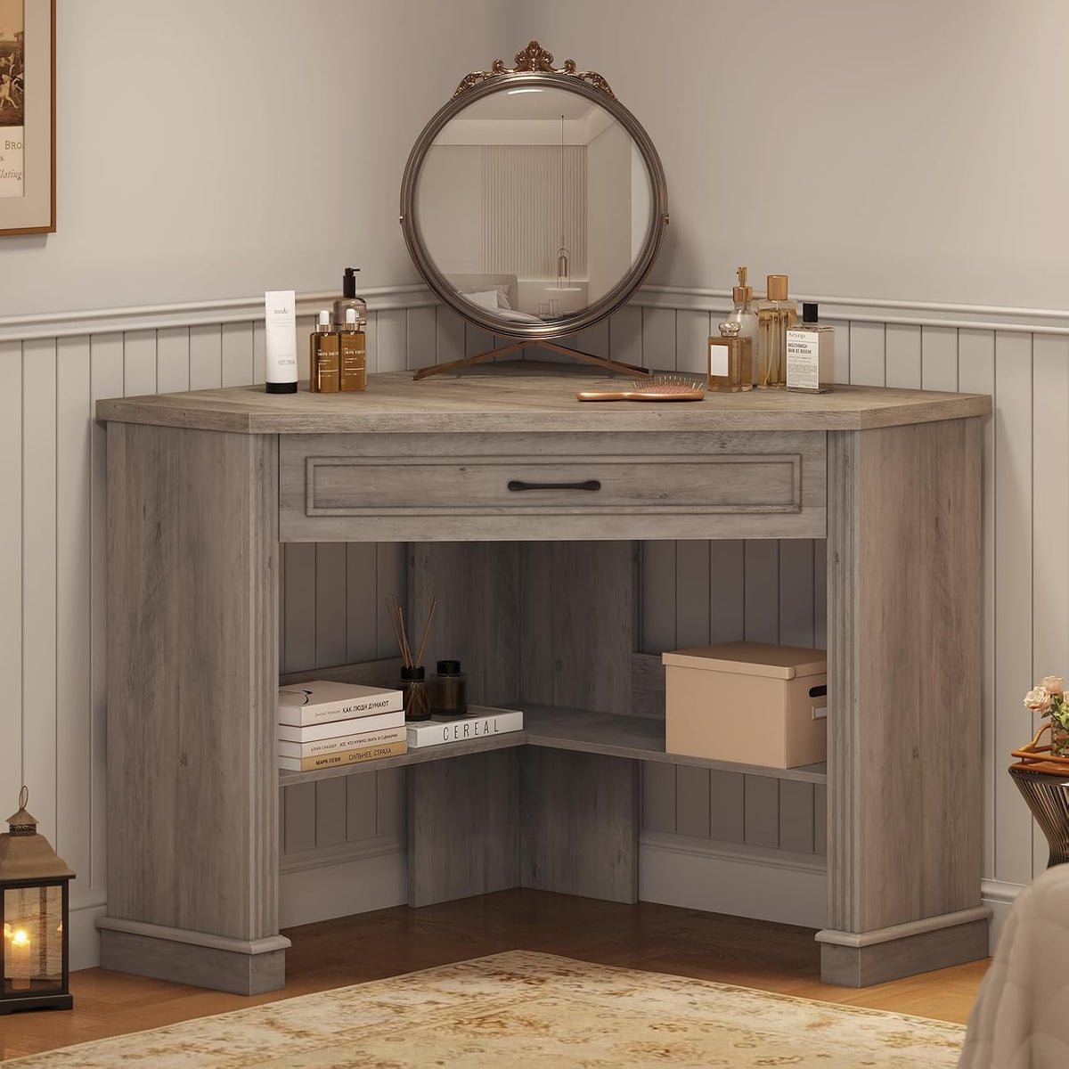 Farmhouse Corner Desk for Small Space, White Small Computer Desk
