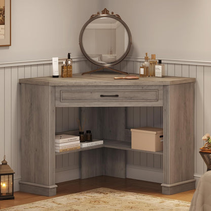 Farmhouse Corner Desk for Small Space, White Small Computer Desk