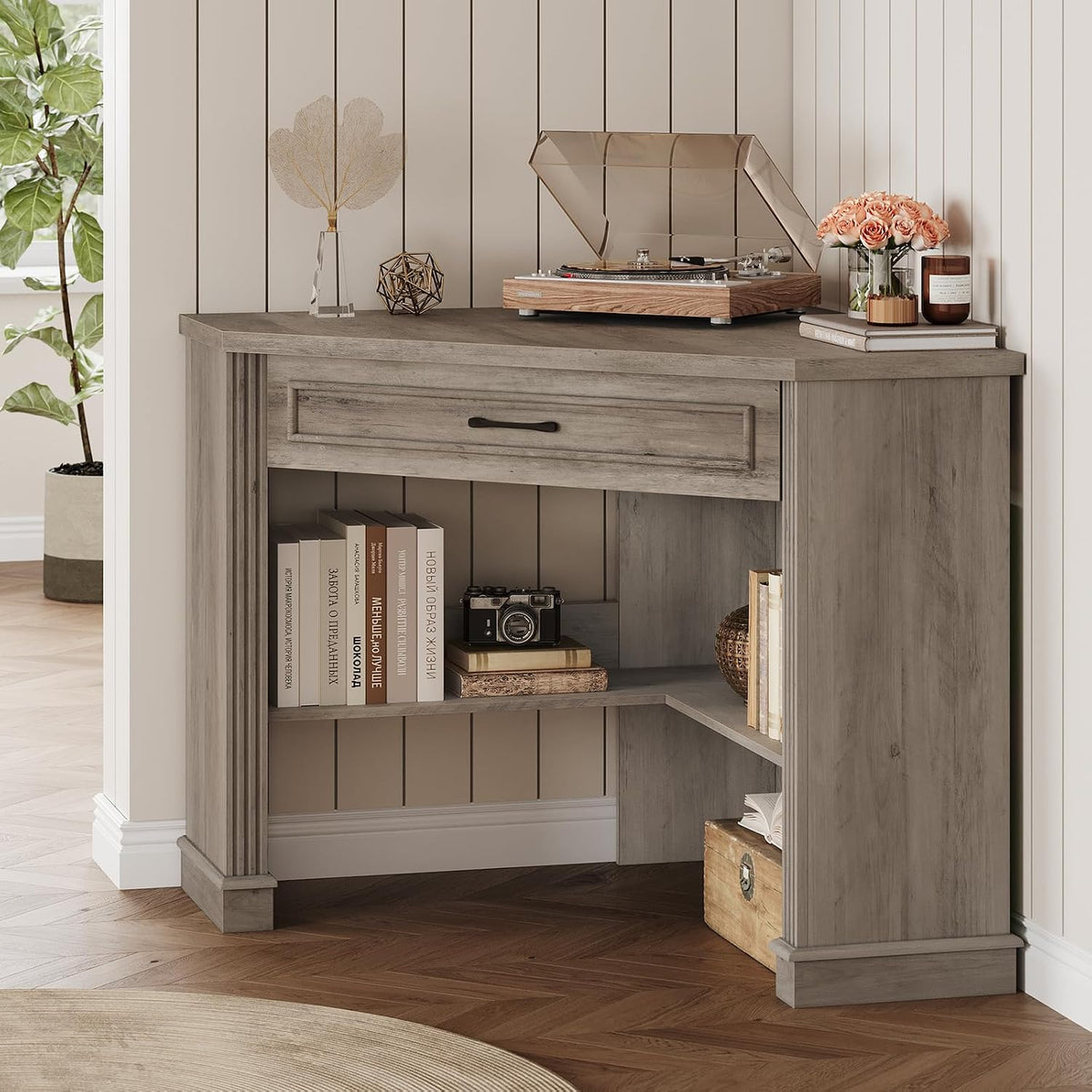 Farmhouse Corner Desk for Small Space, White Small Computer Desk