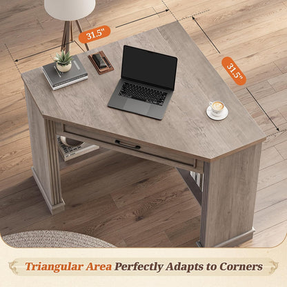 Farmhouse Corner Desk for Small Space, White Small Computer Desk