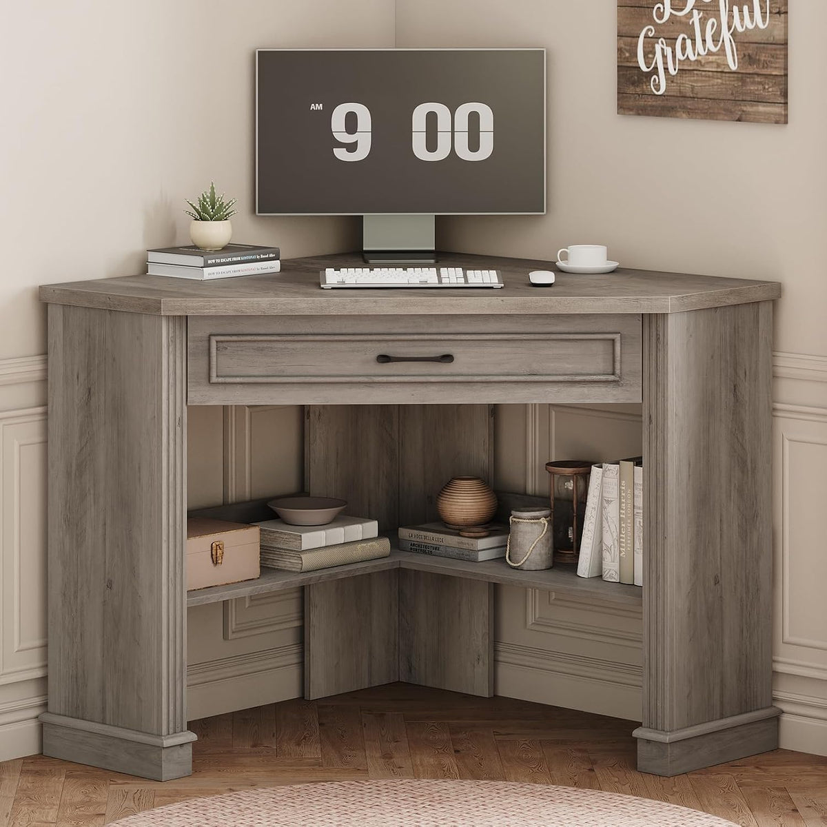 Farmhouse Corner Desk for Small Space, White Small Computer Desk