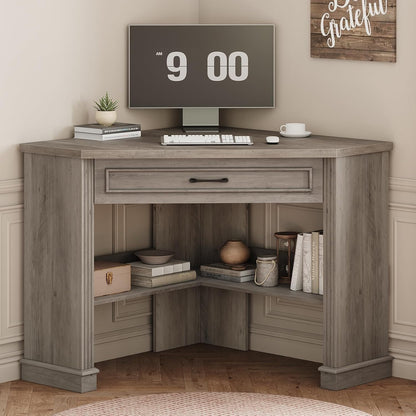 Farmhouse Corner Desk for Small Space, White Small Computer Desk