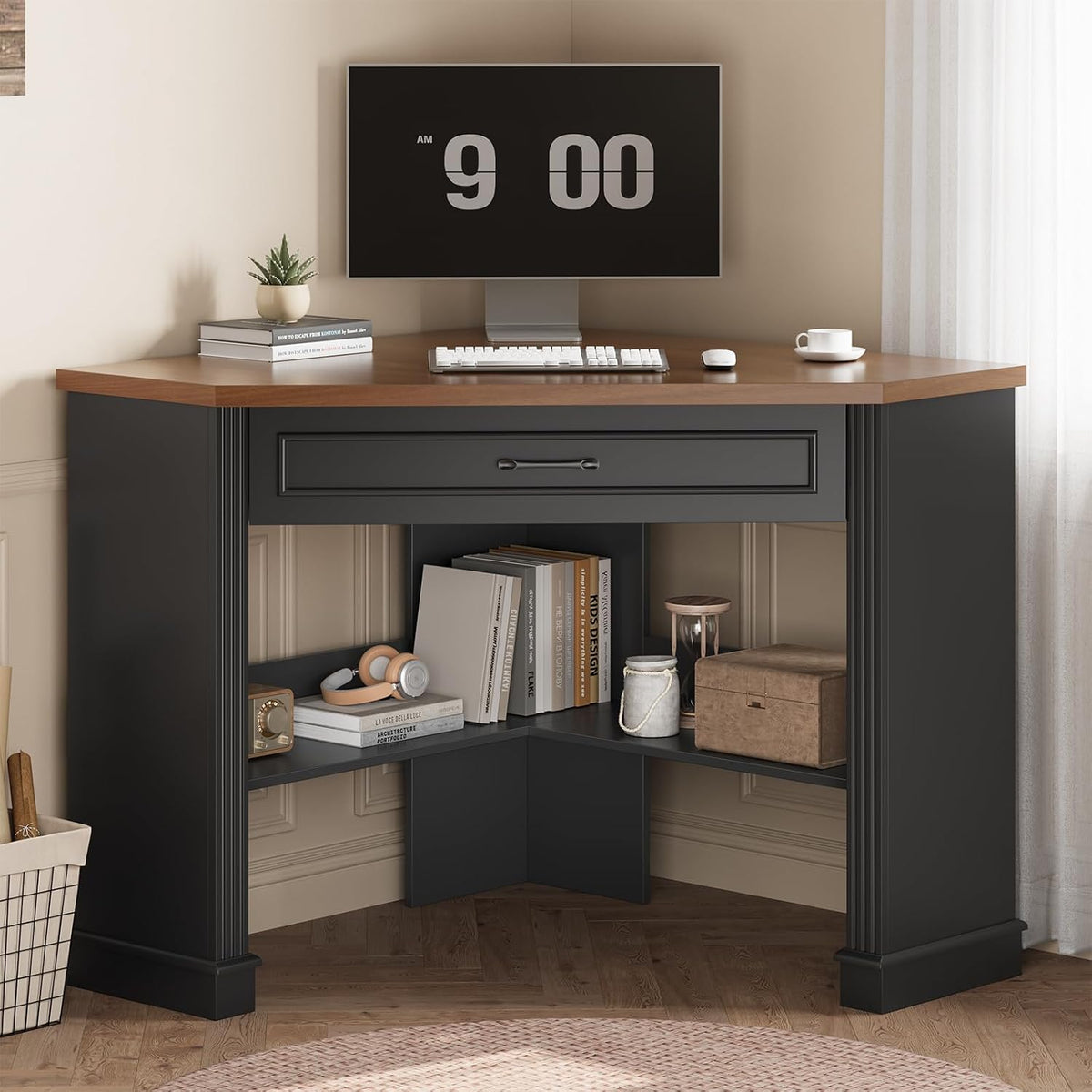 Farmhouse Corner Desk for Small Space, White Small Computer Desk