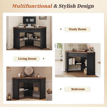 Farmhouse Corner Desk for Small Space, White Small Computer Desk