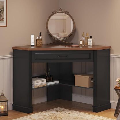 Farmhouse Corner Desk for Small Space, White Small Computer Desk