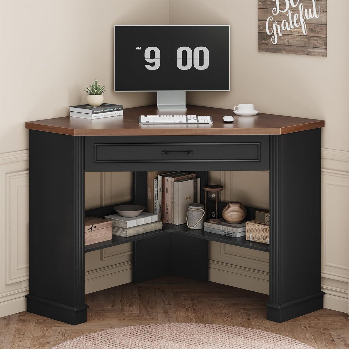 Farmhouse Corner Desk for Small Space, White Small Computer Desk
