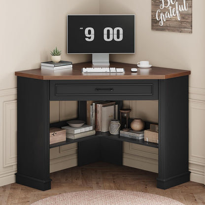 Farmhouse Corner Desk for Small Space, White Small Computer Desk