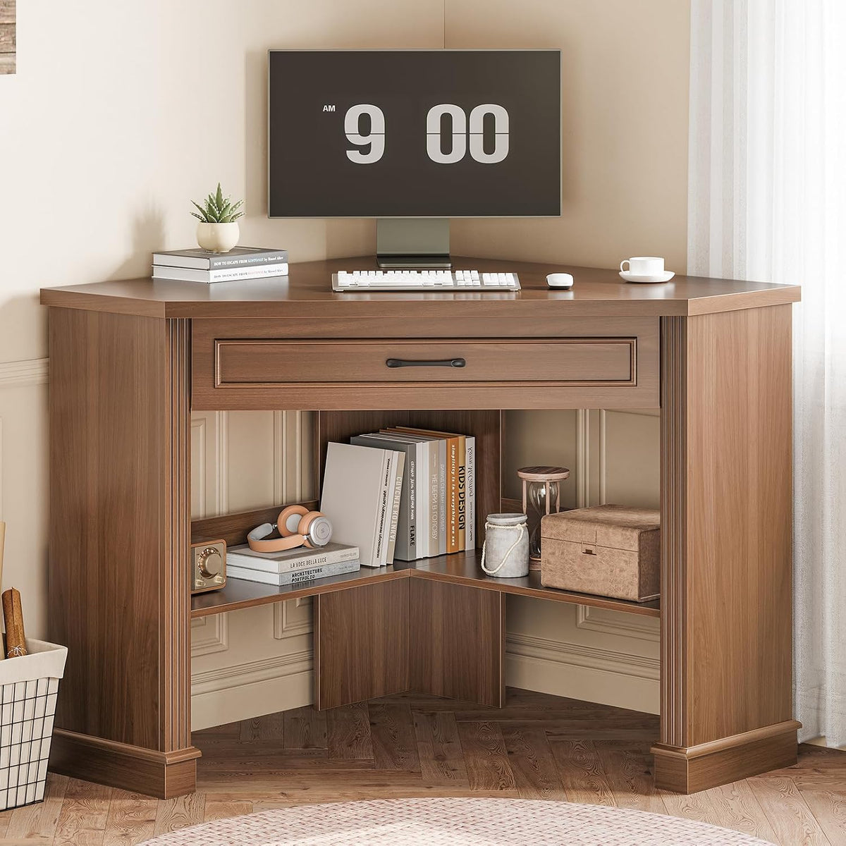 Farmhouse Corner Desk for Small Space, White Small Computer Desk