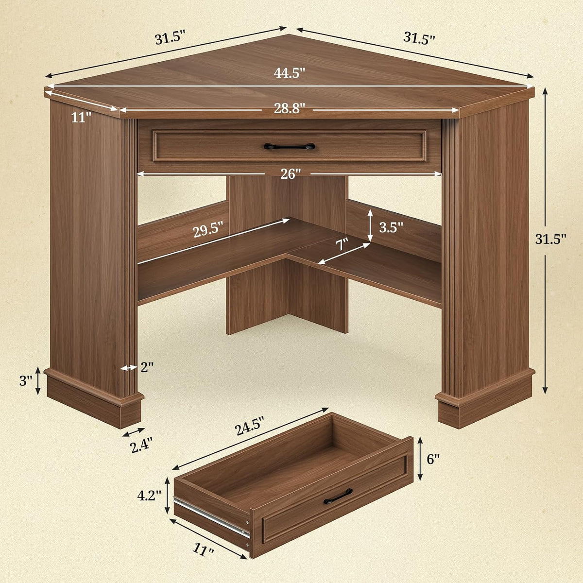 Farmhouse Corner Desk for Small Space, White Small Computer Desk