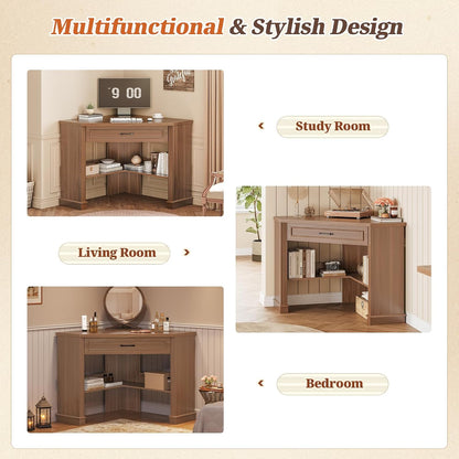 Farmhouse Corner Desk for Small Space, White Small Computer Desk
