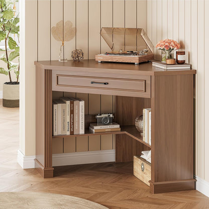 Farmhouse Corner Desk for Small Space, White Small Computer Desk