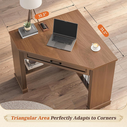Farmhouse Corner Desk for Small Space, White Small Computer Desk