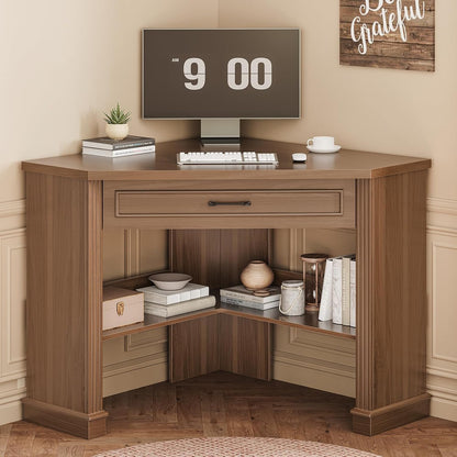 Farmhouse Corner Desk for Small Space, White Small Computer Desk